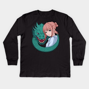 Anime Girl with Dragon Kids Long Sleeve T-Shirt